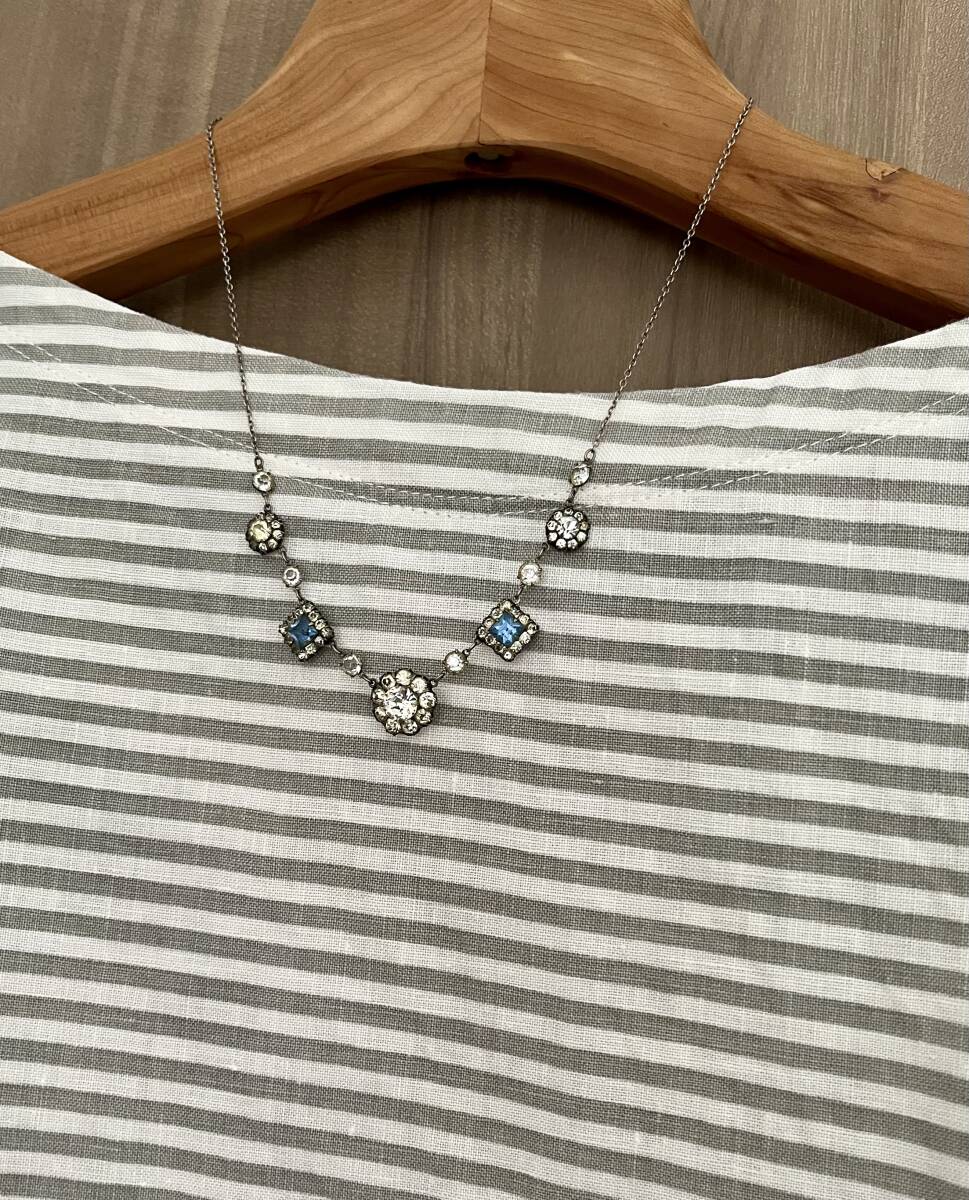 アンティーク ラインストーン スターリングシルバー製 フラワーモチーフネックレス ヴィンテージ ヨーロッパ antique jewelry vintage_画像9