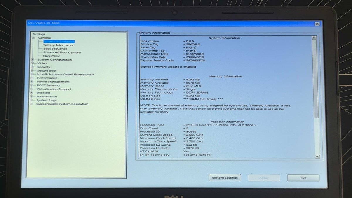 【1円スタート!】【動作品】Dell Vostro 15 15.6インチ P63F ノートパソコン I5第7世代 I5-7200U/8GB/256GBSSD 無線/Bluetooth_画像10