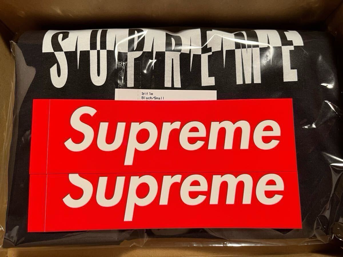 未使用 Sサイズ 25FW SUPREME Split Tee Black SMALL シュプリーム Tシャツ ボックスロゴ ステッカー付 _画像3