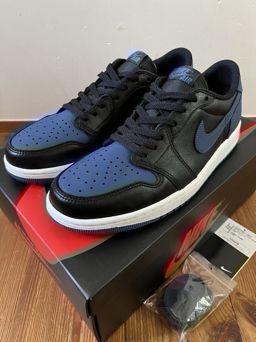 未使用 27cm NIKE AIR JORDAN 1 RETRO LOW OG Mystic Navy US 9 ナイキ エアジョーダン スニーカー 替え紐付き_画像1