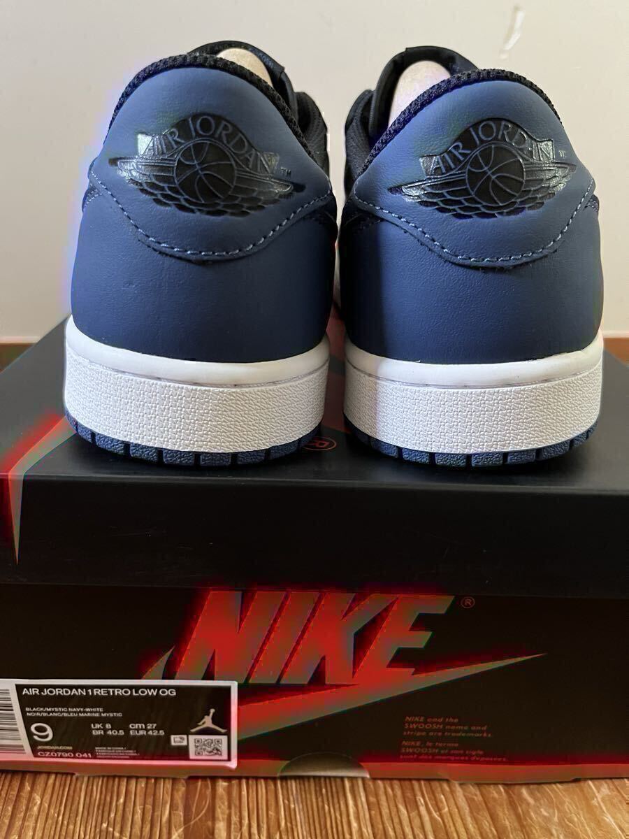 未使用 27cm NIKE AIR JORDAN 1 RETRO LOW OG Mystic Navy US 9 ナイキ エアジョーダン スニーカー 替え紐付き_画像6