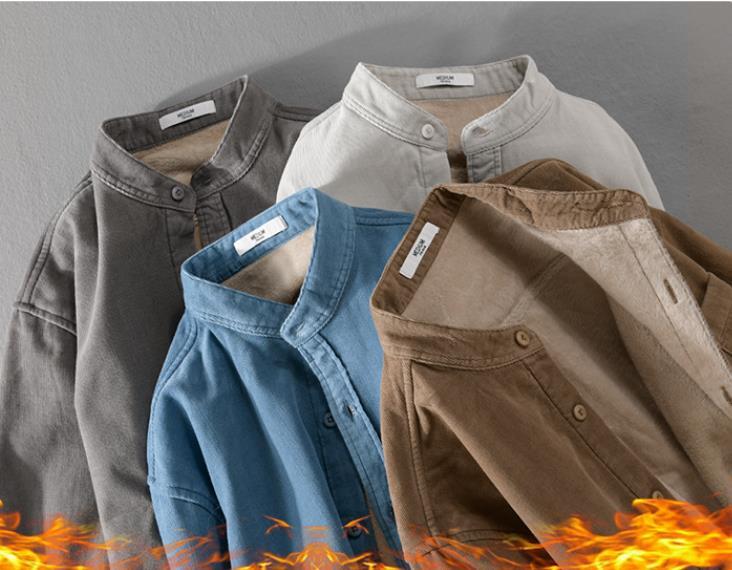 裏フリース 長袖シャツ トップス 裏ボア裏起毛 メンズ・新品 コーデュロイ シャツジャケット ブルゾン ワークシャツ【Y9433】カーキ 2XL_画像8