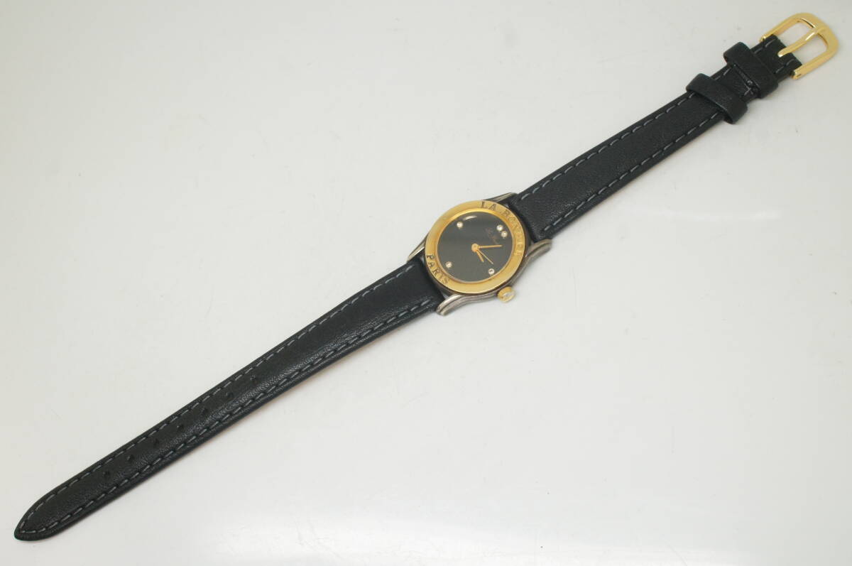 J184●作動良好 未使用ベルト 美品 LA BONHER ラ・ボナール 18Kベゼル SILVER925 LB-0004 レディース腕時計 黒ベルト クォーツ_画像5