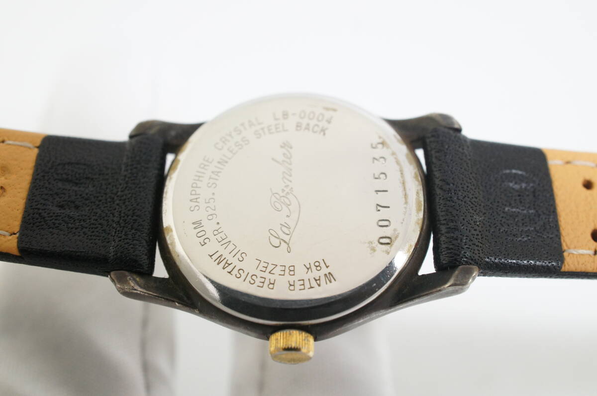 J184●作動良好 未使用ベルト 美品 LA BONHER ラ・ボナール 18Kベゼル SILVER925 LB-0004 レディース腕時計 黒ベルト クォーツ_画像7