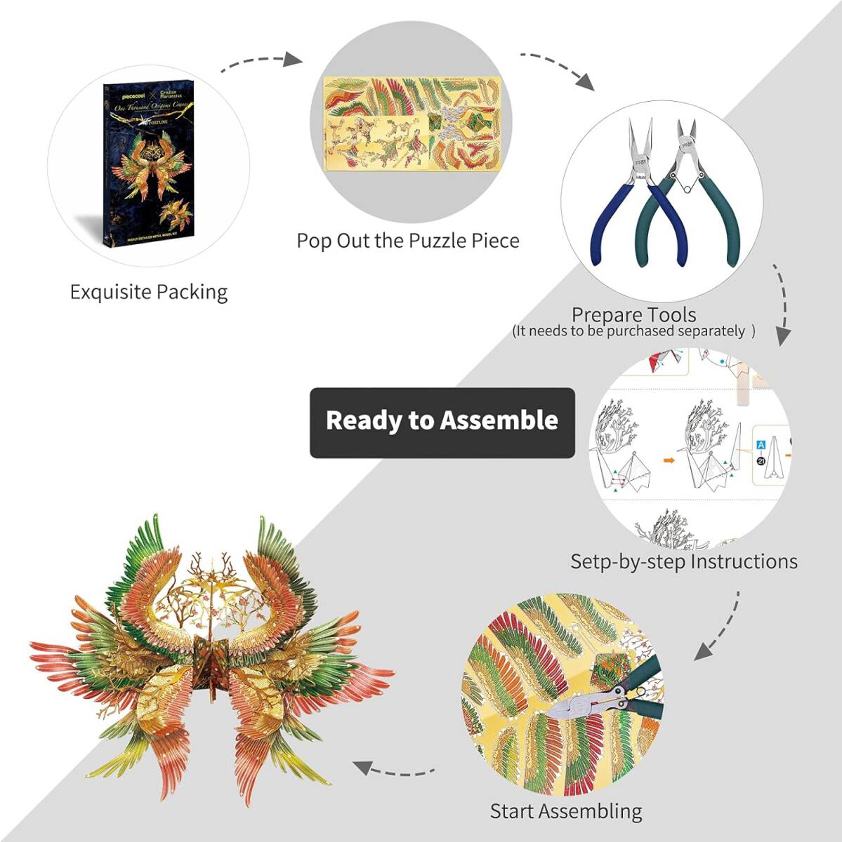 [2種セット] 立体メタルパズル 金属モデルキット 紫+橙 千羽鶴 2種_画像7