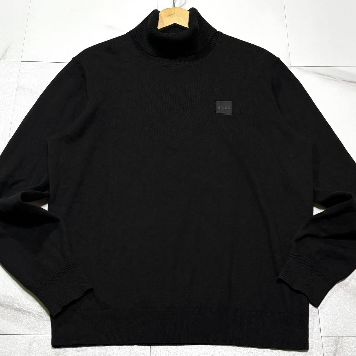 極美品/ XLサイズ HUGO BOSS ヒューゴボス セーター カシミヤ ニット タートルネック 【近年モデル】 ブランドロゴ ブラック 黒