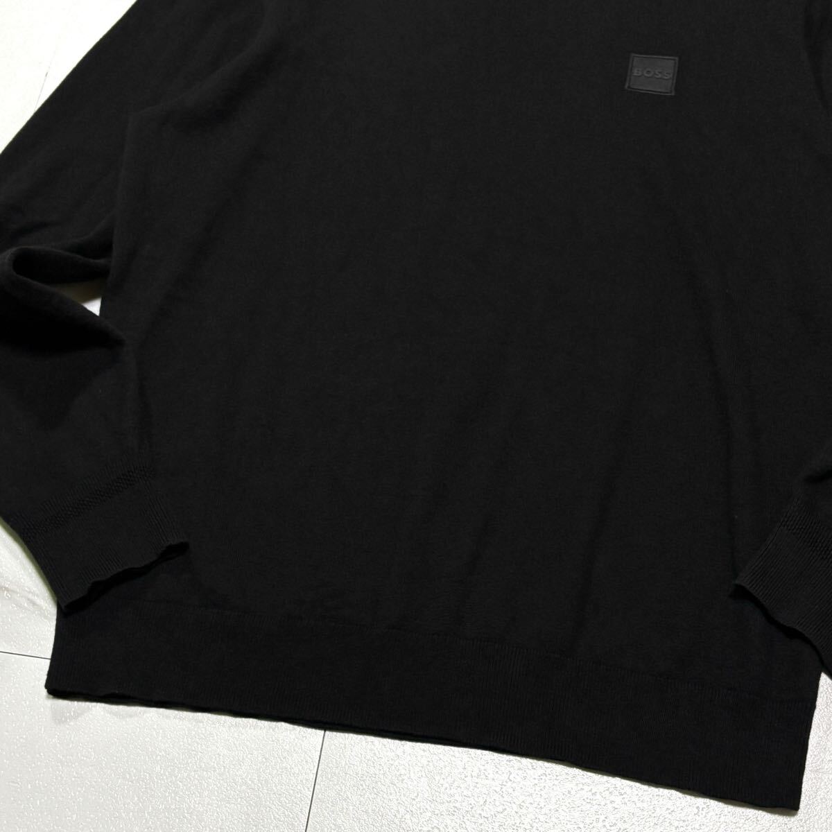極美品/ XLサイズ HUGO BOSS ヒューゴボス セーター カシミヤ ニット タートルネック 【近年モデル】 ブランドロゴ ブラック 黒