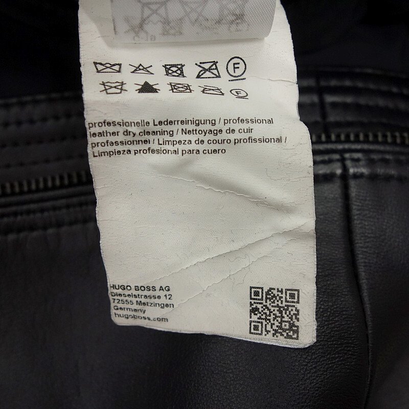 HUGO BOSS シングル 羊革 レザー ライダース ジャケット ネイビー サイズ メンズ48_画像4