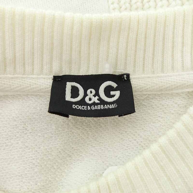 D&G リブニット 切替 ワッペン クルーネック スウェット ホワイト サイズ メンズM_画像3
