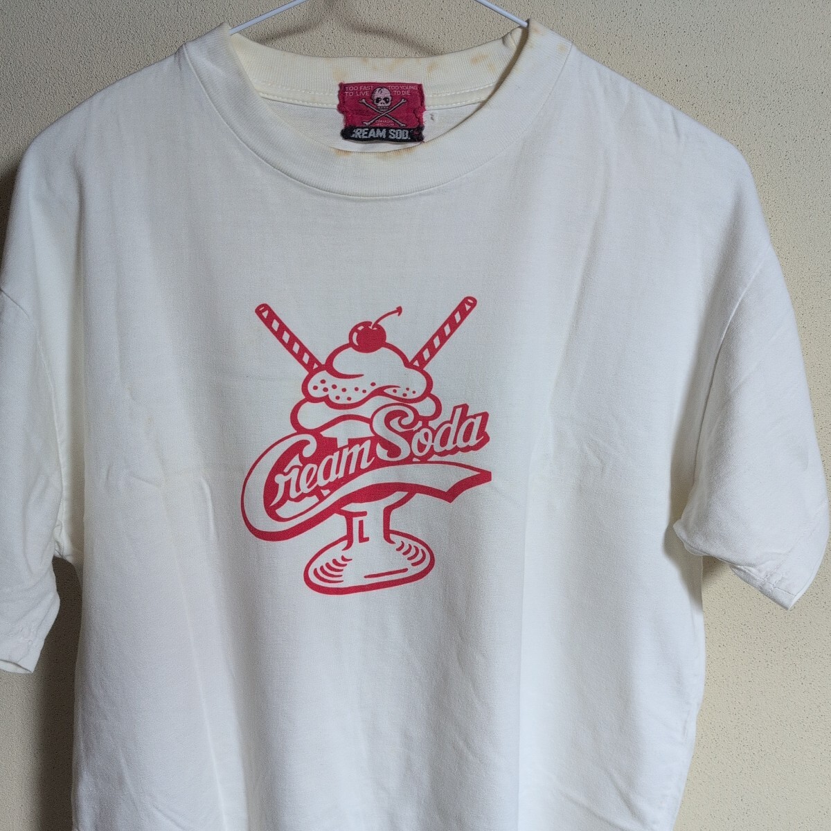 クリームソーダ白タグ激レア当時物Tシャツ/ロカビリー・ロックンロール・ビンテージ・昭和レトロ・原宿50s・ローラー族・ピンクドラゴンの画像2