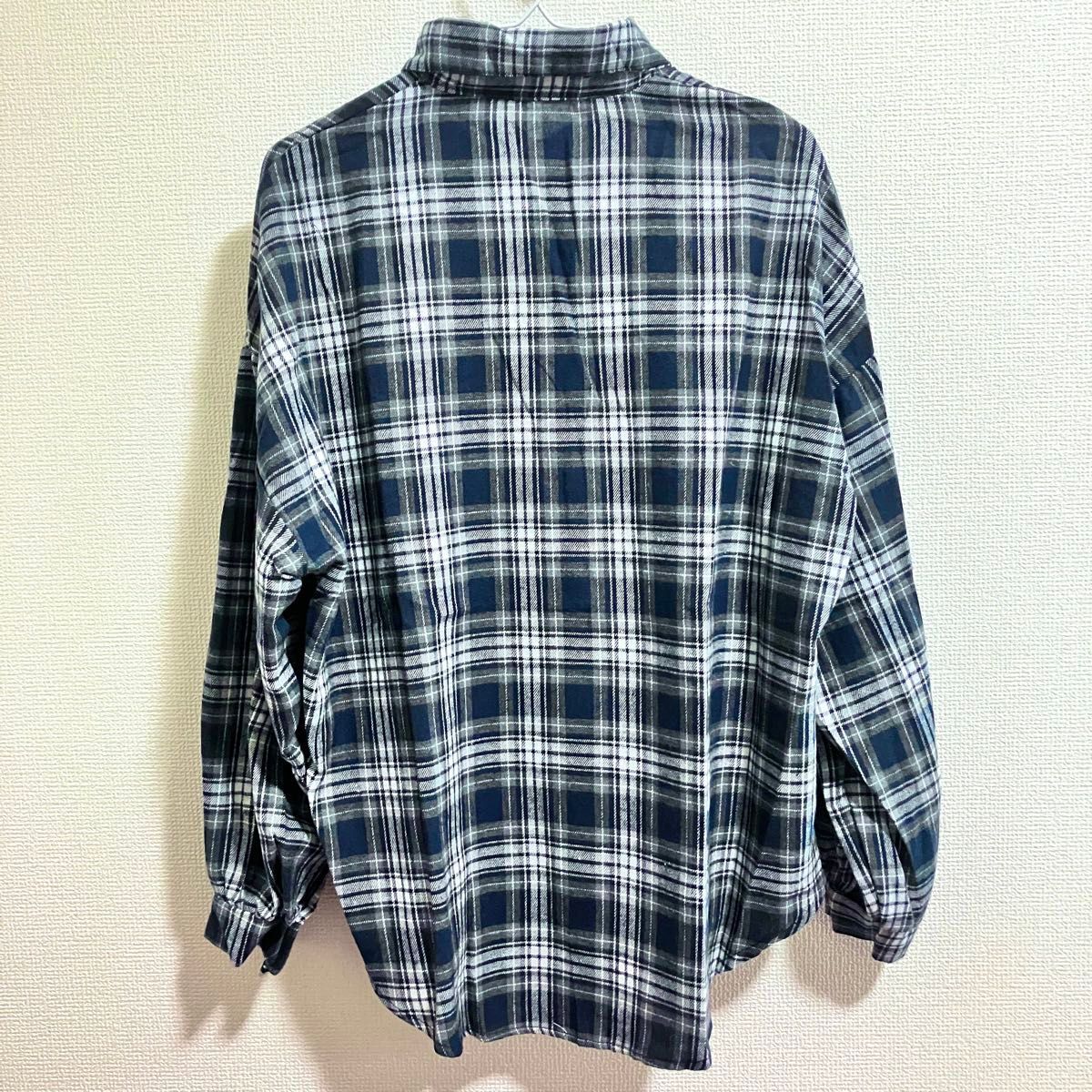 チェックシャツ フランネルシャツ ネイビー フリーサイズ 長袖 羽織り オーバーサイズ ゆったり 体型カバー 秋冬 トレンド 韓国_画像3