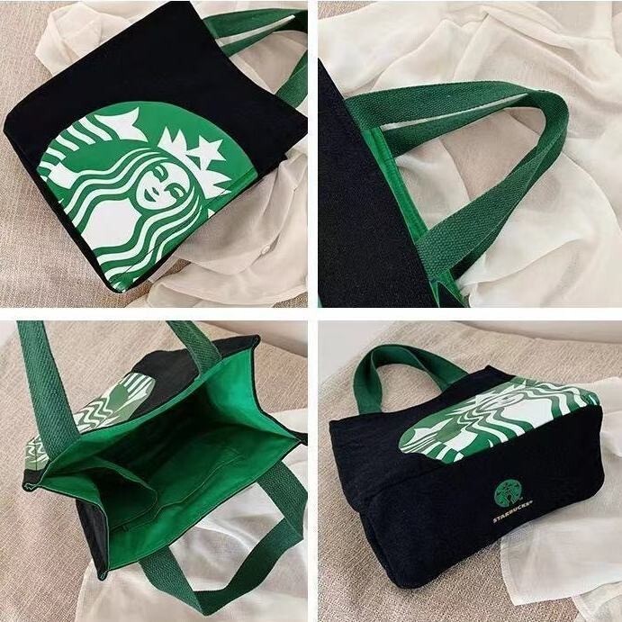 新品　スタバ トートバッグ ランチバッグ　ハンド バック　ブラック　キャンバス　男女兼用 　黒トートバッグ　 かばん　オープン_画像6