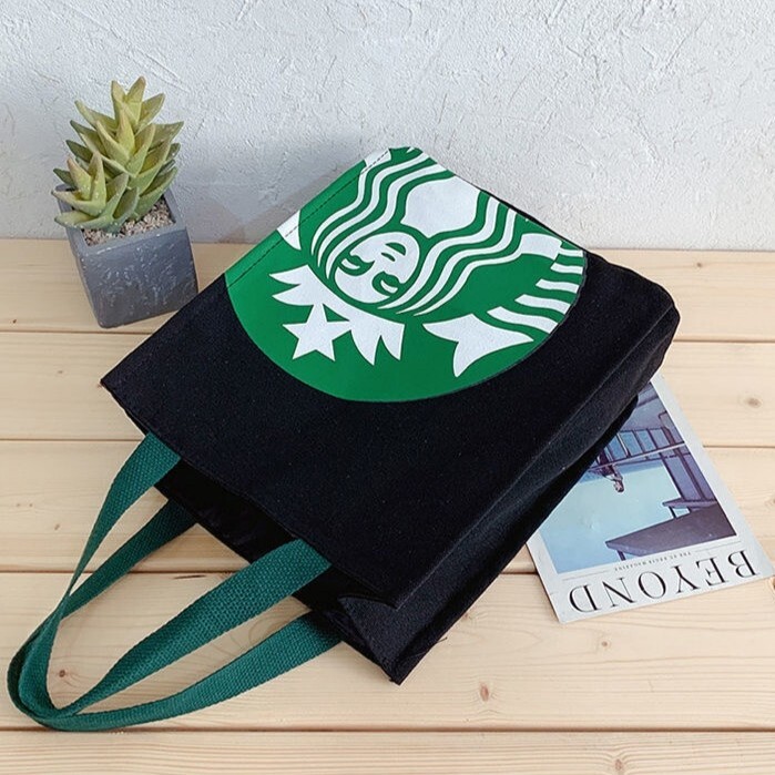新品　スタバ トートバッグ ランチバッグ　ハンド バック　ブラック　キャンバス　男女兼用 　黒トートバッグ　 かばん　オープン_画像2