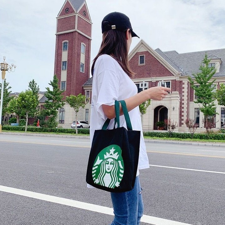 新品　スタバ トートバッグ ランチバッグ　ハンド バック　ブラック　キャンバス　男女兼用 　黒トートバッグ　 かばん　オープン_画像4