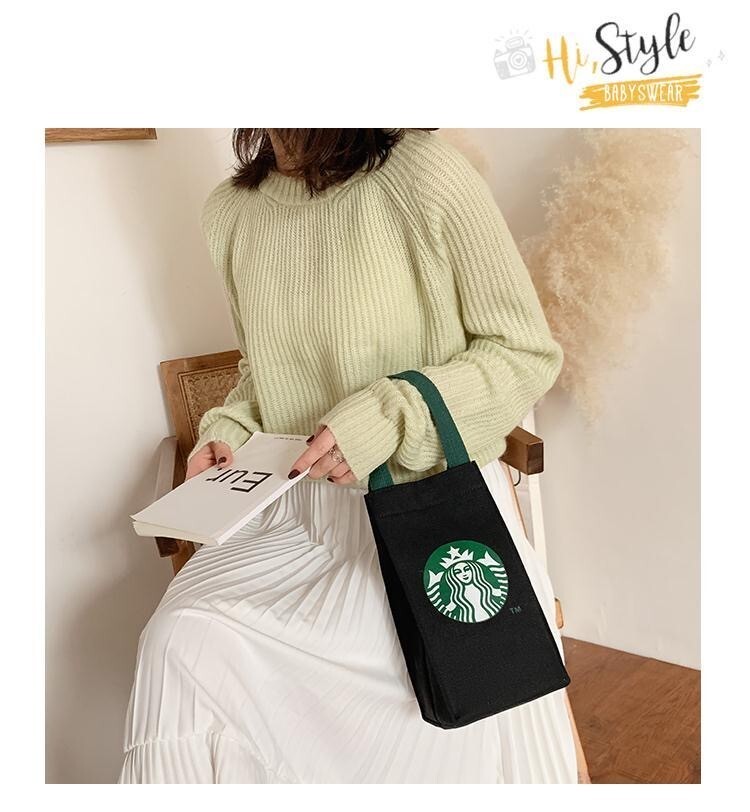 新品 スタバ ミニバッグ 黒 巾着袋 タンブラー ロースタリー 水筒 ペットボトルカバー ホルダー 海外限定 ブラック ボタン開閉_画像5