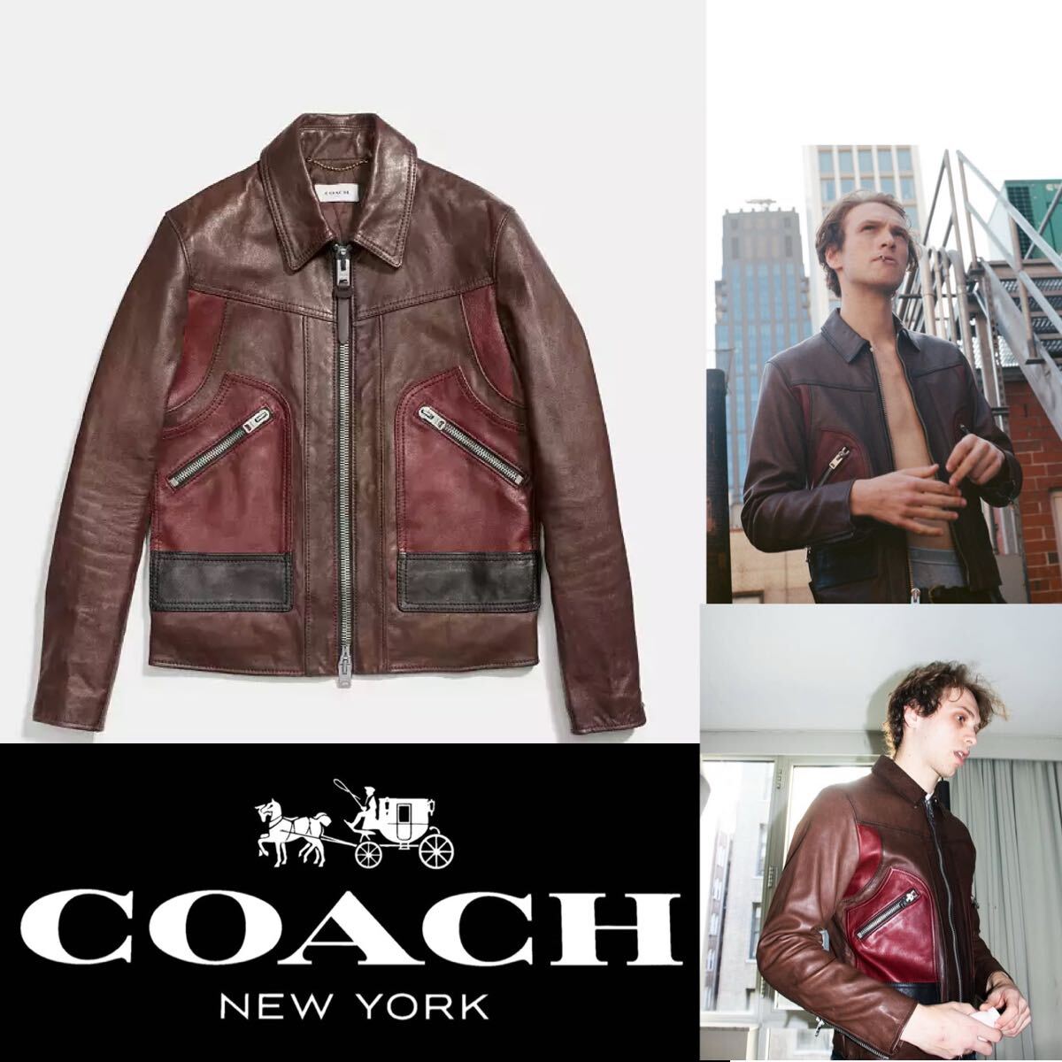 15.8万 COACH コーチ レザーライダース　ジャケット ブラウン 正規品　ラムレザー_画像1