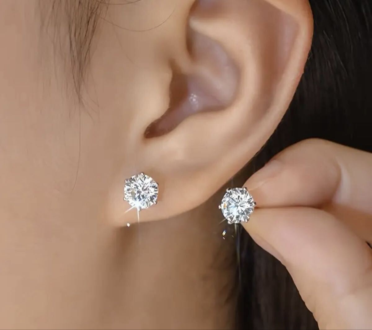 サージカルステンレス シルバー925 メッキ CZダイヤ ピアス 4mm ダイヤモンド ユニセックス 大粒 AAA CZ クリスタル スワロフスキー 送料込_画像8