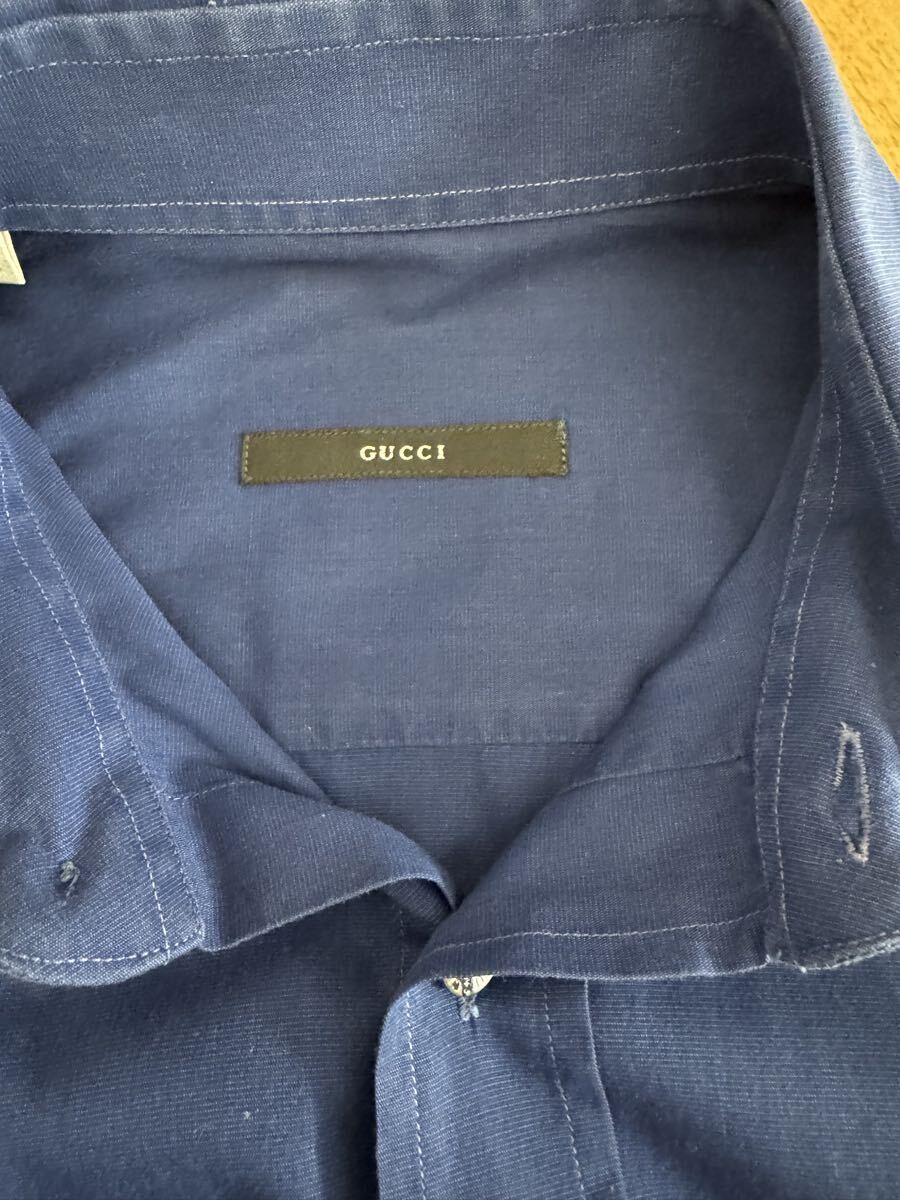 【GUCCI ／ グッチ】 長袖 シャツ 紺 ネイビー 青 コットン 綿 _画像2