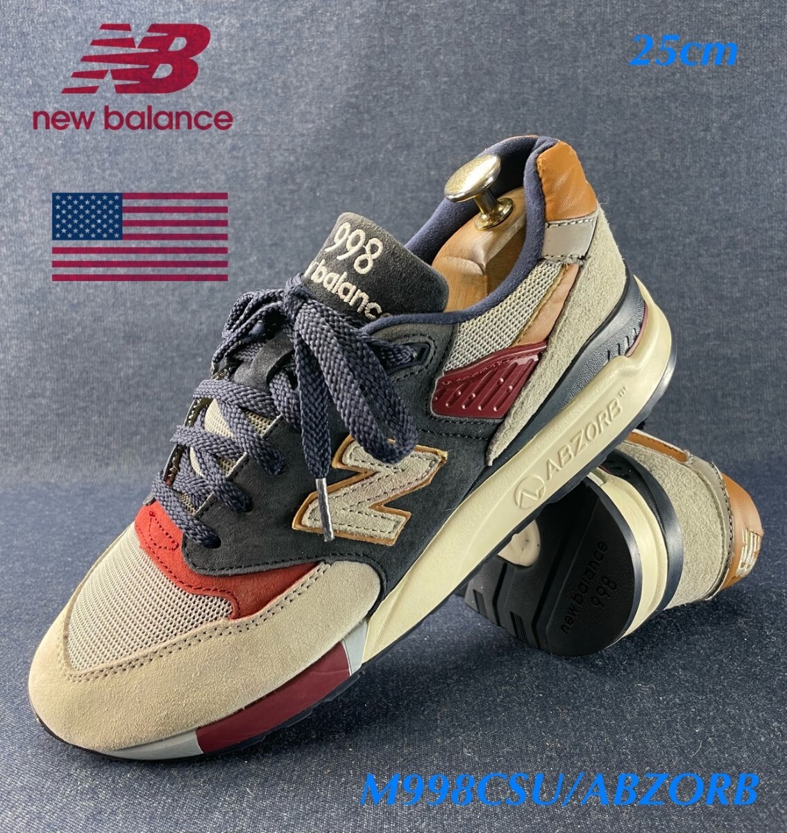 名機降臨！定3万円！USA製/生産終了ヘリテージカラー！ニューバランス【M998CSU/ABZORB】スニーカー！ネイビー×グレー 25cm/US7_画像1