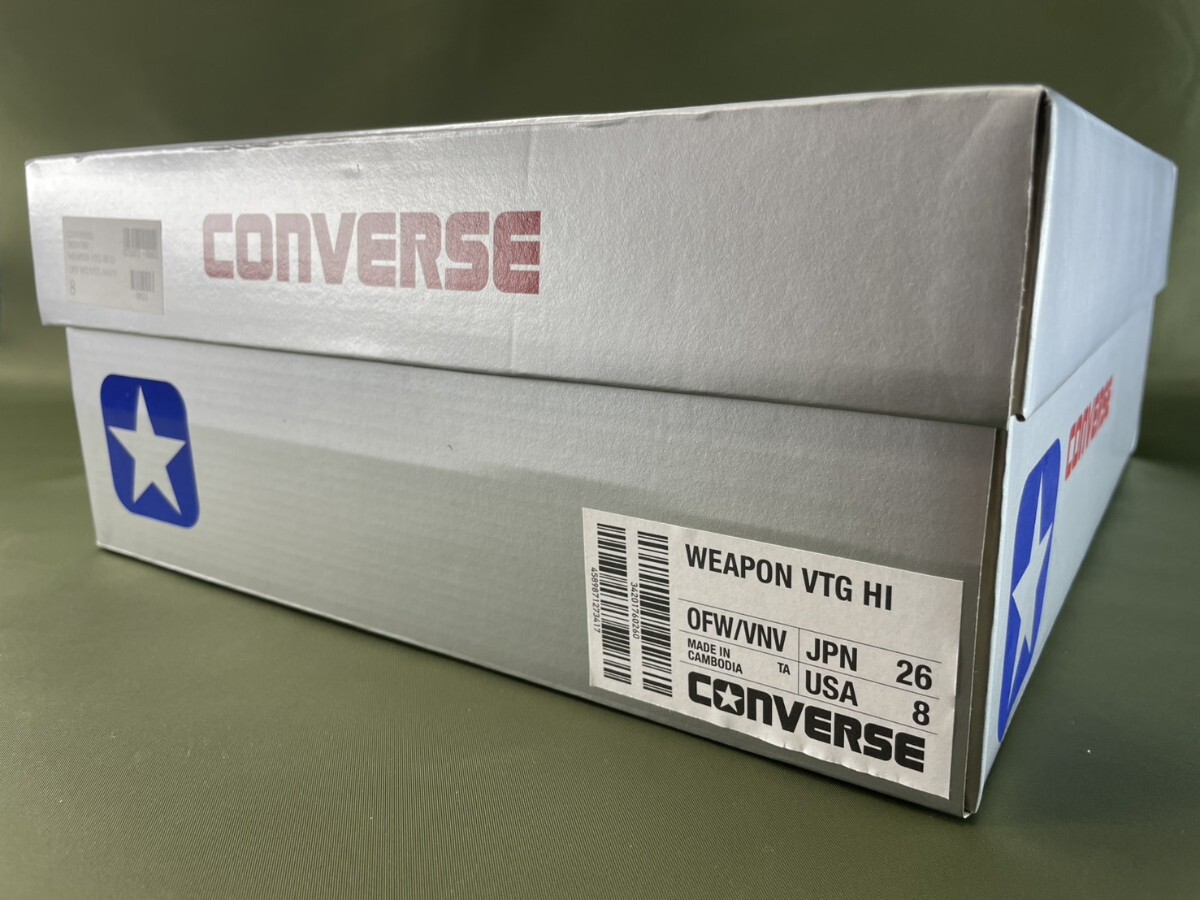 名機降臨！定22000円/未使用品！80's復刻/限定タイムライン！コンバース【ウエポンヴィンテージHI】レザースニーカー！白×紺 26cm/US8_画像6
