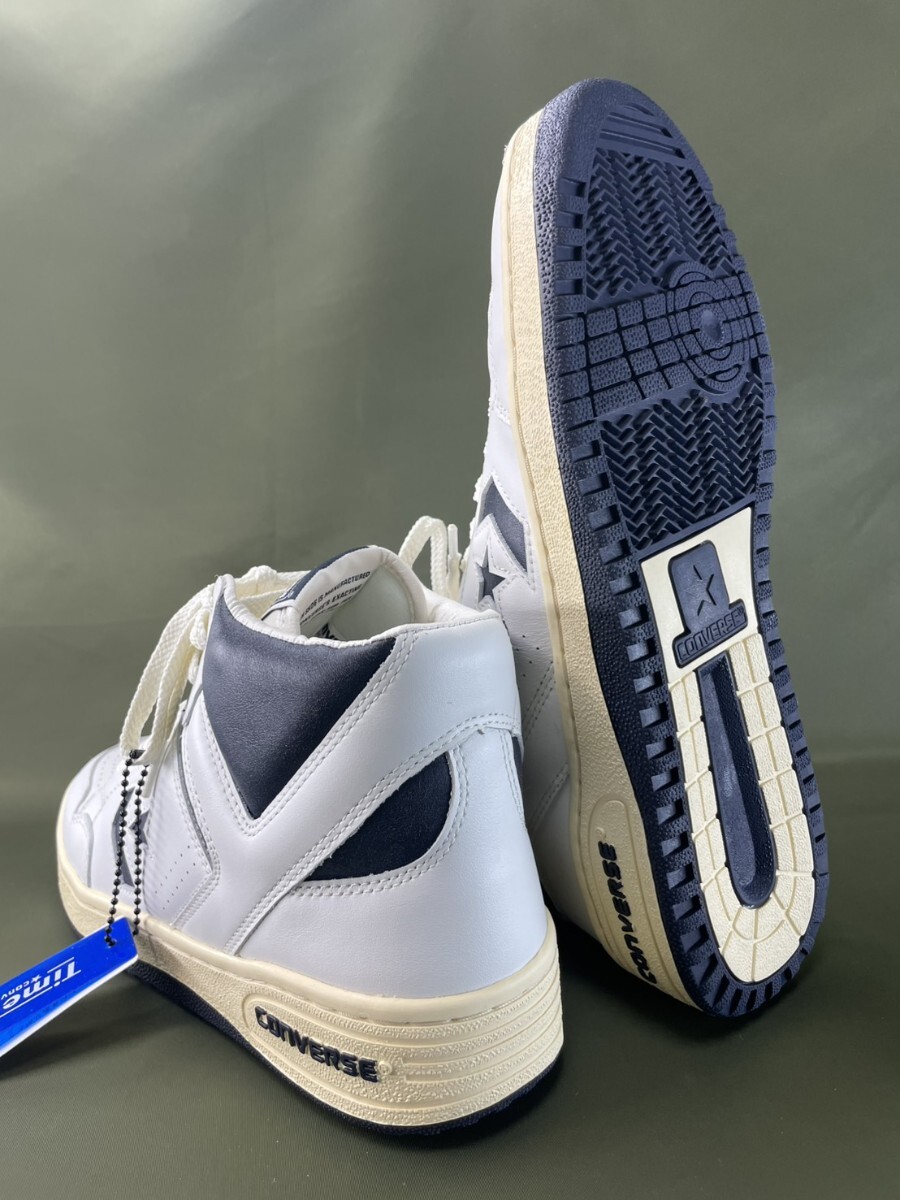 名機降臨！定22000円/未使用品！80's復刻/限定タイムライン！コンバース【ウエポンヴィンテージHI】レザースニーカー！白×紺 26cm/US8_画像5