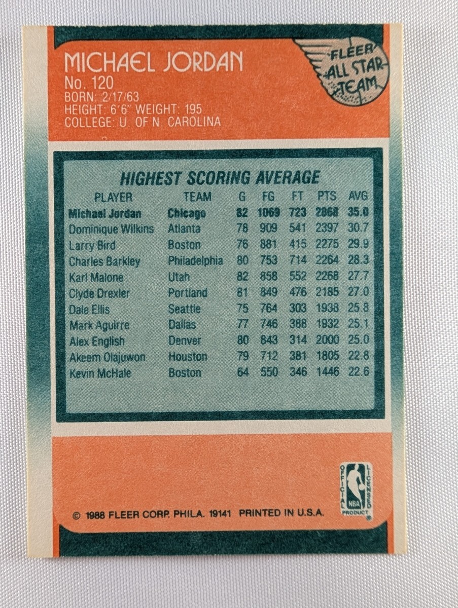1988 Fleer All-Star #120 マイケル・ジョーダン NBA カード (Michael Jordan / Chicago Bulls / 当時物)_画像6