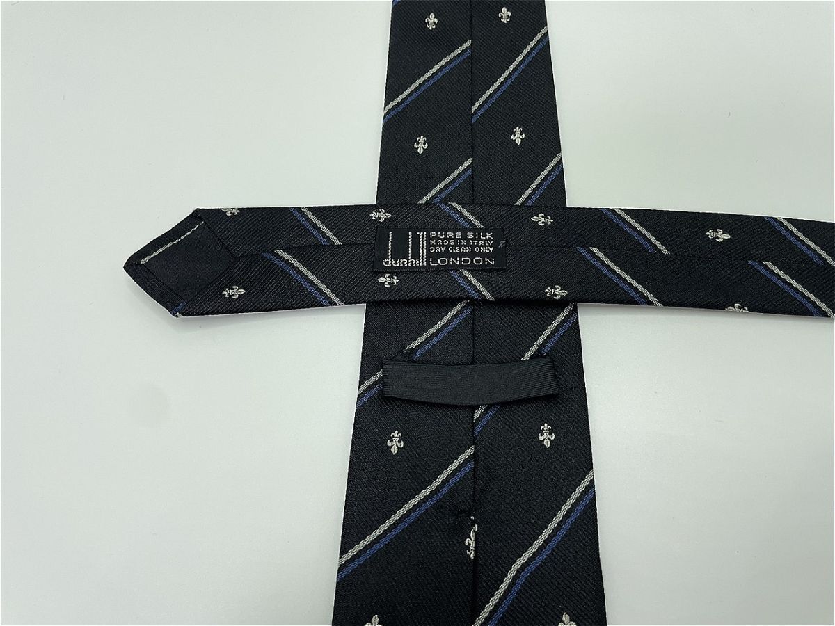【超美品】dunhill ダンヒル ロゴ&レジメンタル柄 ネクタイ 3本以上 送料無料 メンズ ブラック 0901146_画像2