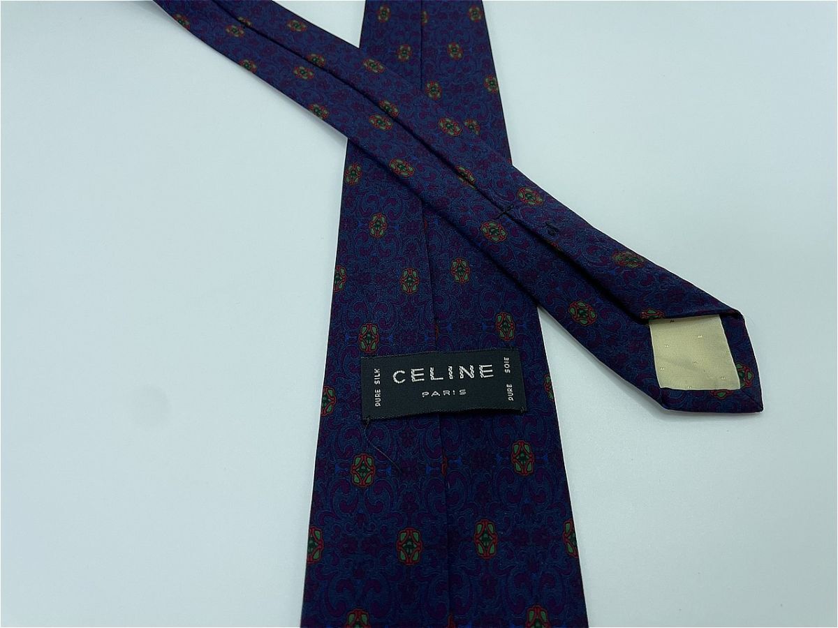 【美品】CELINE セリーヌ ロゴ&ドット柄 ネクタイ 3本以上 送料無料 メンズ ネイビー 0902196_画像2