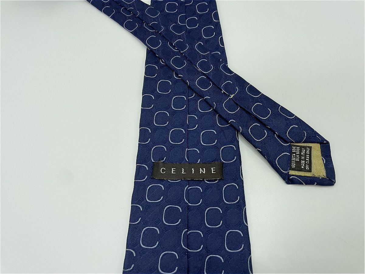 CELINE セリーヌ 全面ロゴ柄 ネクタイ 3本以上 送料無料 メンズ ネイビー 0902208_画像2