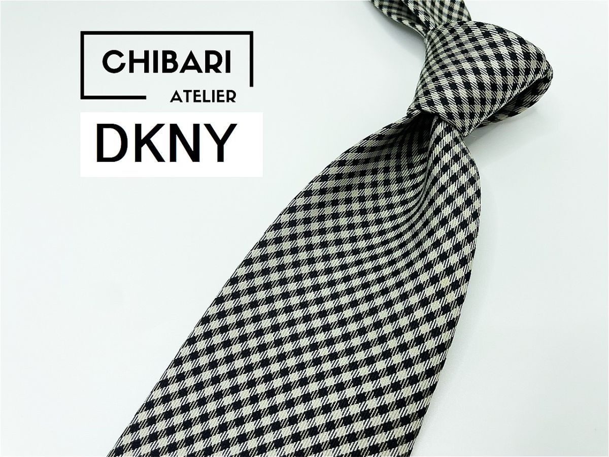 【超美品】DKNY　ダナキャラン　チェック柄 ネクタイ 3本以上 送料無料 メンズ ブラックグレイ　0902244_画像1