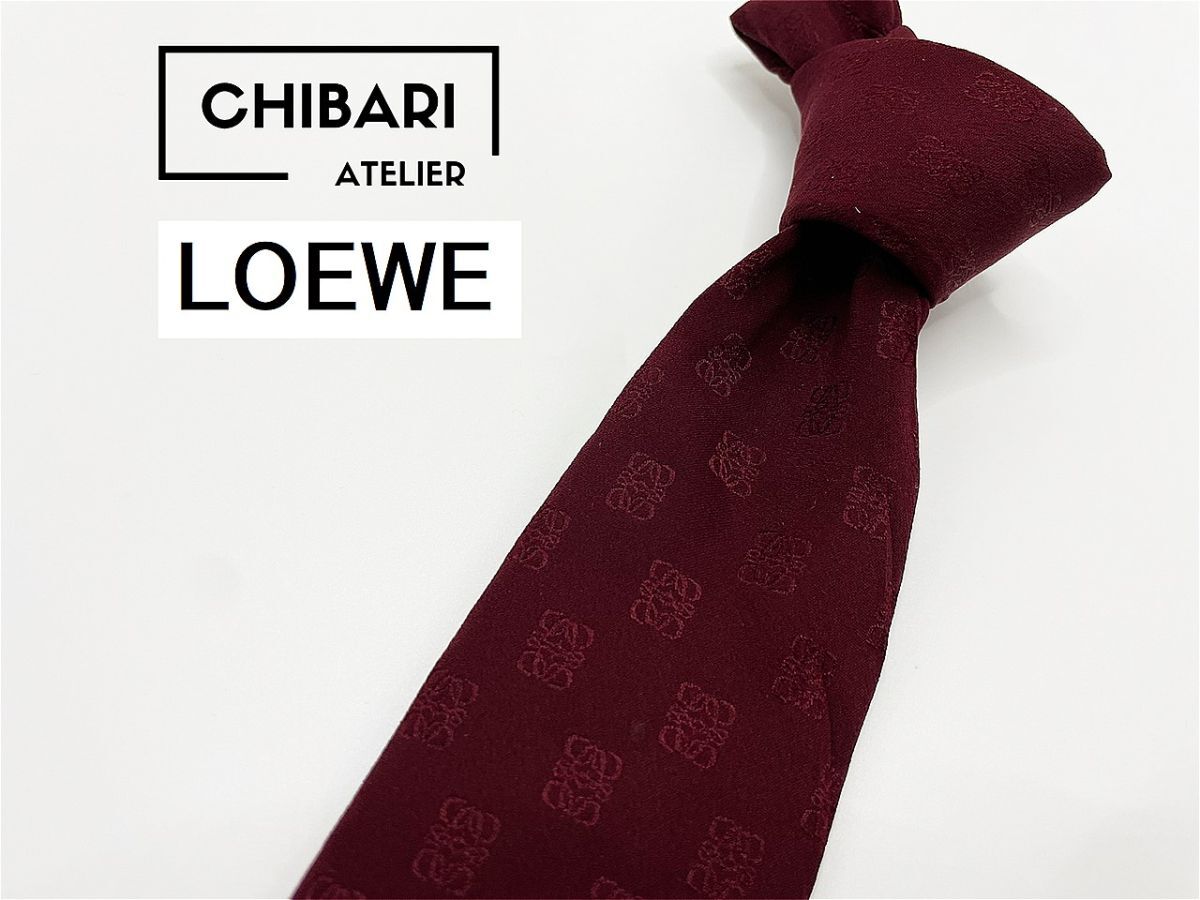 【美品】LOEWE　ロエベ　全面ロゴ柄 ネクタイ 3本以上 送料無料 メンズ ワインレッド　0904254_画像1