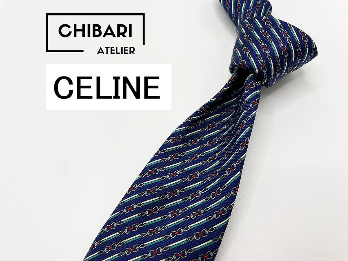 CELINE　セリーヌ　レジメンタル柄 ネクタイ 3本以上 送料無料 メンズ ネイビー　0904066_画像1