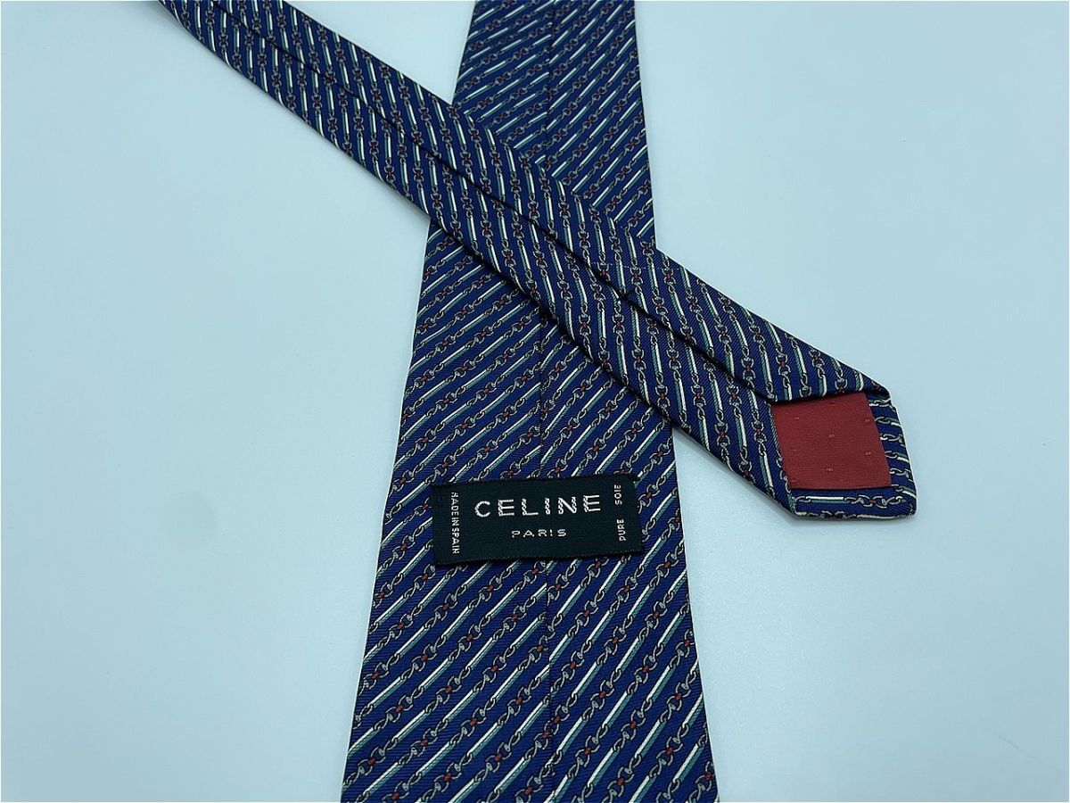 CELINE　セリーヌ　レジメンタル柄 ネクタイ 3本以上 送料無料 メンズ ネイビー　0904066_画像2