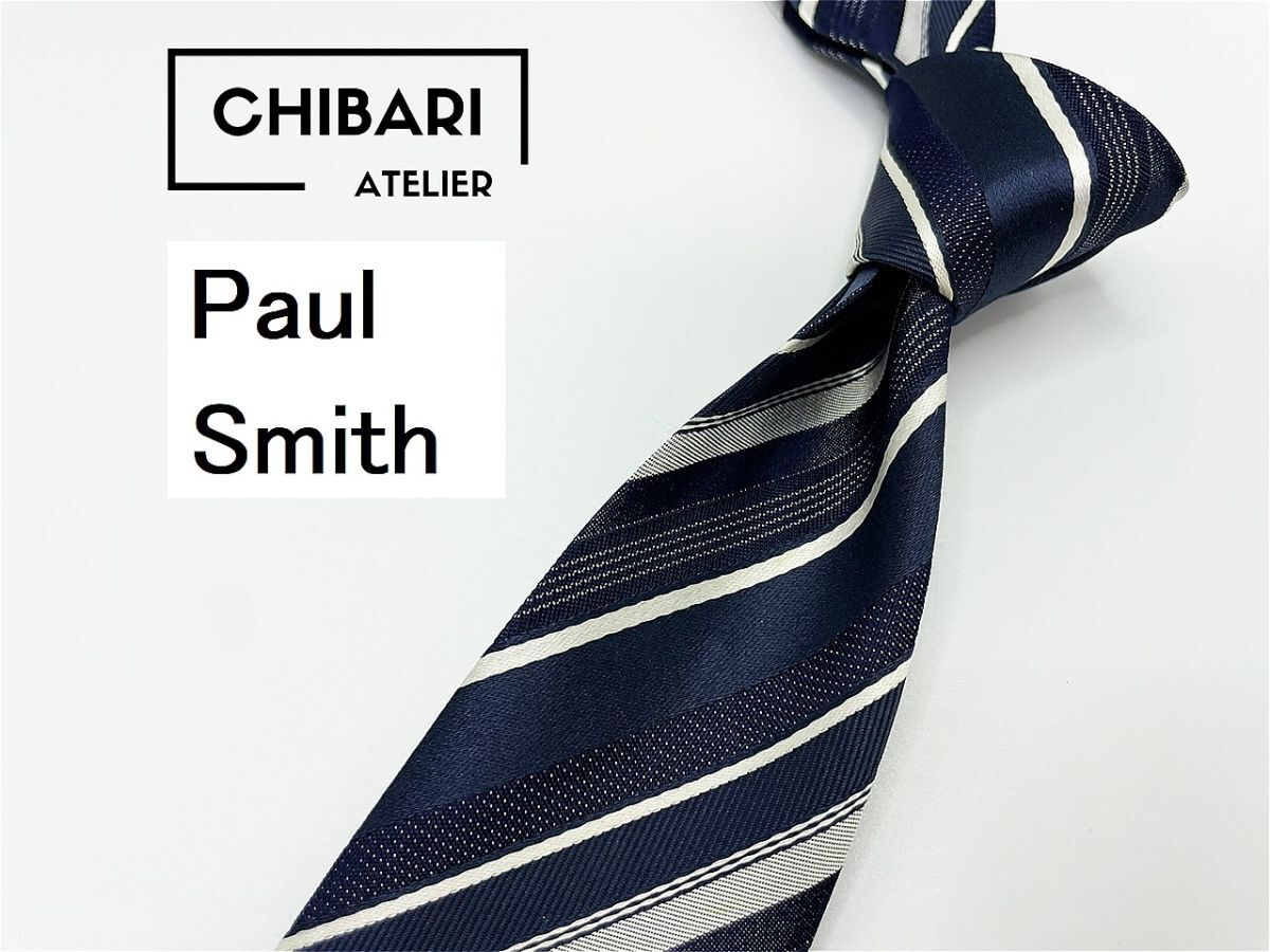 【超美品】PaulSmith　ポールスミス　レジメンタル柄 ネクタイ 3本以上 送料無料 メンズ ブラックネイビー　1002051_画像1