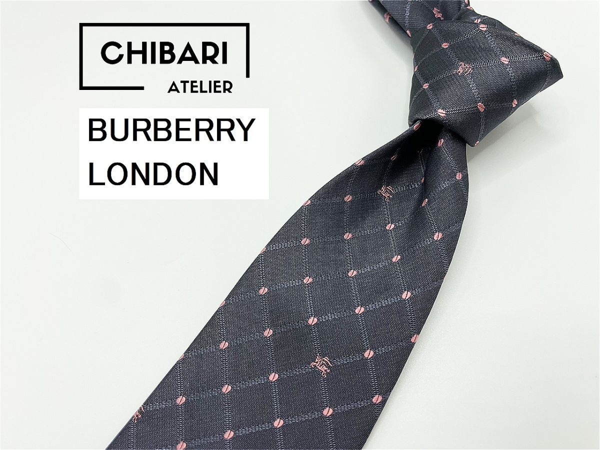 【超美品】BURBERRY LONDON バーバリーロンドン ロゴ&ドット柄 ネクタイ 3本以上 送料無料 メンズ グレイ 1002250_画像1