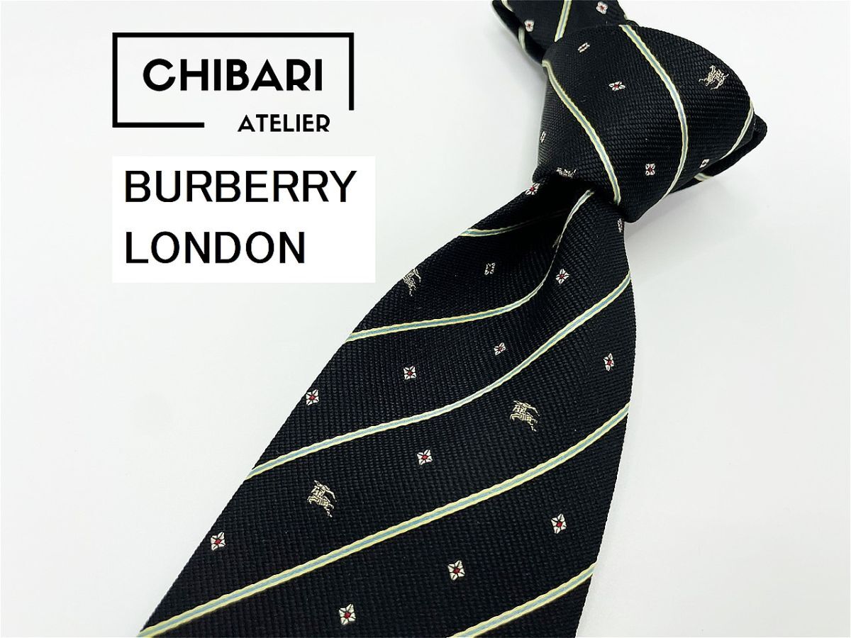 【美品】BURBERRY LONDON バーバリーロンドン ロゴ&レジメンタル柄 ネクタイ 3本以上 送料無料 メンズ ブラック 1002032_画像1