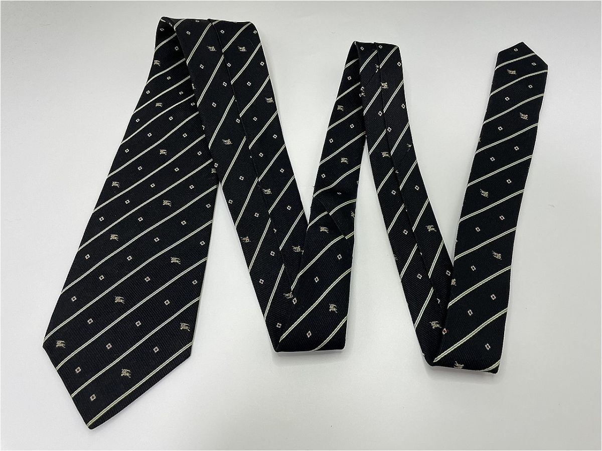 【美品】BURBERRY LONDON バーバリーロンドン ロゴ&レジメンタル柄 ネクタイ 3本以上 送料無料 メンズ ブラック 1002032_画像3