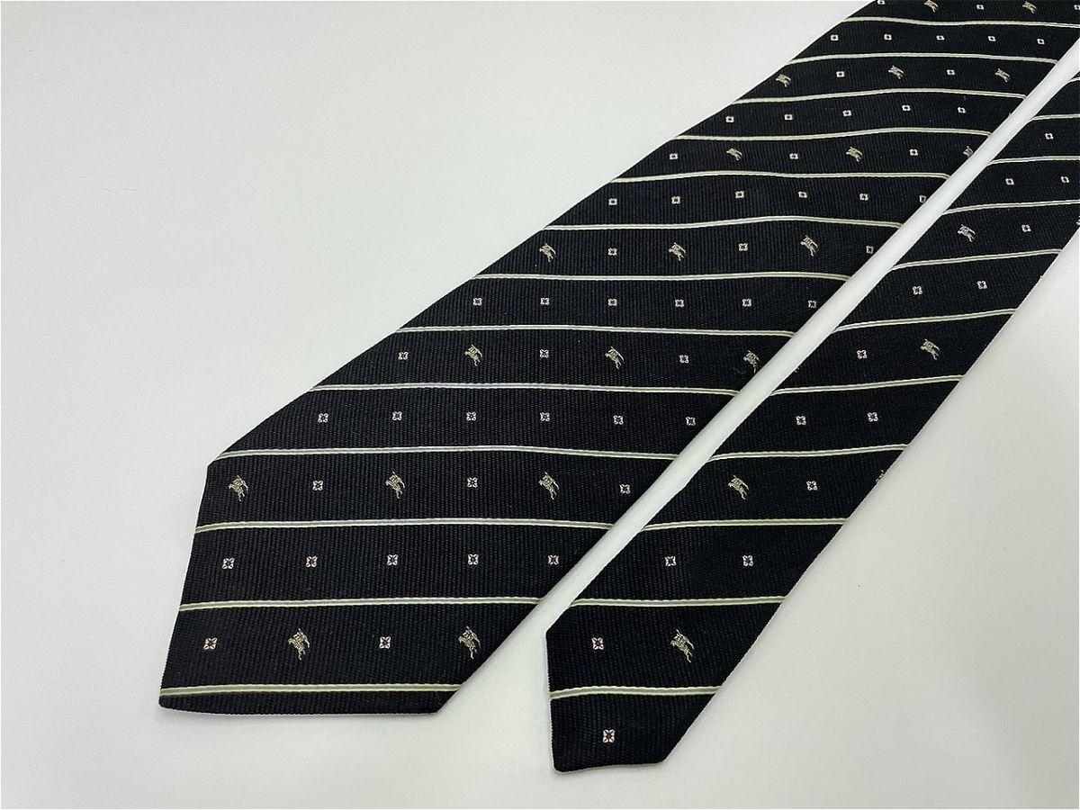 【美品】BURBERRY LONDON バーバリーロンドン ロゴ&レジメンタル柄 ネクタイ 3本以上 送料無料 メンズ ブラック 1002032_画像4