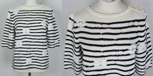 Chanel pearl coco buttons border sweater 36 skirt 38 set up シャネル パール ココボタン ボーダー ニット スカート セット c0053_画像4
