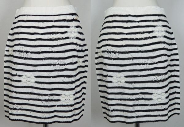 Chanel pearl coco buttons border sweater 36 skirt 38 set up シャネル パール ココボタン ボーダー ニット スカート セット c0053_画像8