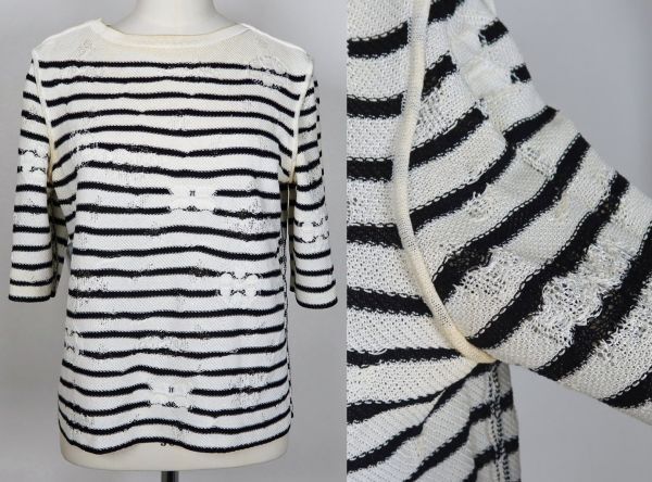 Chanel pearl coco buttons border sweater 36 skirt 38 set up シャネル パール ココボタン ボーダー ニット スカート セット c0053_画像6