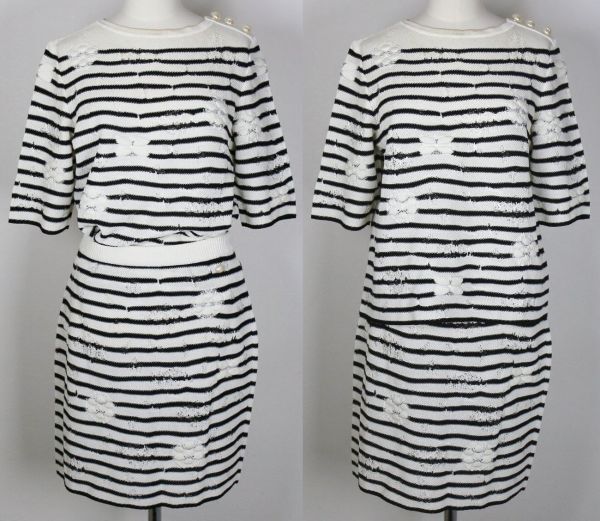 Chanel pearl coco buttons border sweater 36 skirt 38 set up シャネル パール ココボタン ボーダー ニット スカート セット c0053_画像1