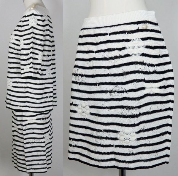 Chanel pearl coco buttons border sweater 36 skirt 38 set up シャネル パール ココボタン ボーダー ニット スカート セット c0053_画像2