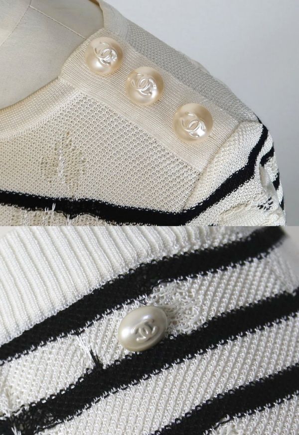 Chanel pearl coco buttons border sweater 36 skirt 38 set up シャネル パール ココボタン ボーダー ニット スカート セット c0053_画像9