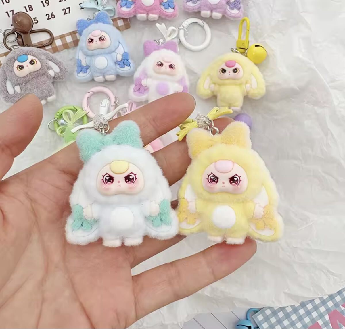 【新品未使用】【送料込】ベビースリーぬいぐるみキーホルダーホワイト白紫×1_画像6