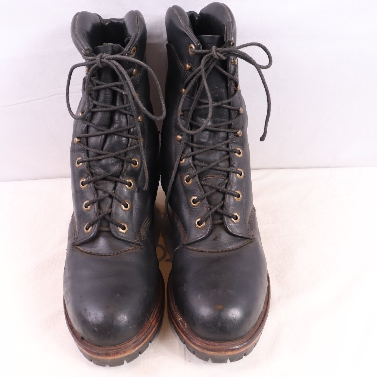 チペワ 10 EE / 28.0cm 位 USA製 編み上げ スチールトゥ ロガーブーツ ブラック 黒 Chippewa メンズ 中古 古着 eb1981_画像2