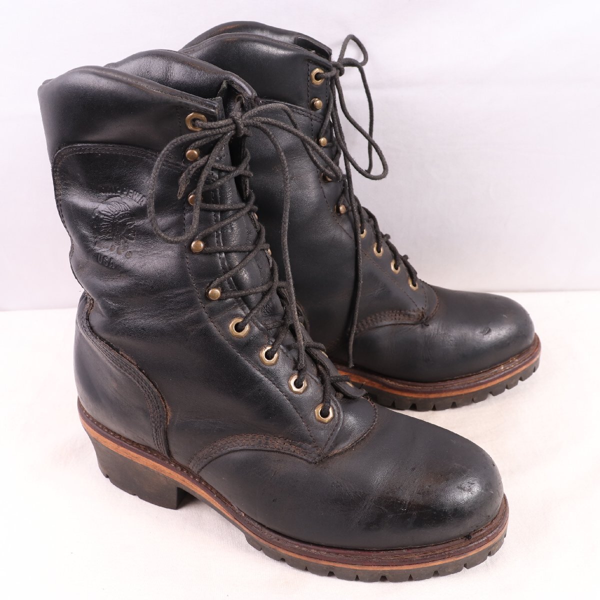 チペワ 10 EE / 28.0cm 位 USA製 編み上げ スチールトゥ ロガーブーツ ブラック 黒 Chippewa メンズ 中古 古着 eb1981_画像7