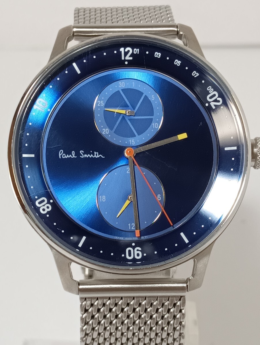 1円【良品/稼働】Paul Smith ポールスミス 腕時計 6323-T024041 デイト　ブルー文字盤　メンズ_画像1
