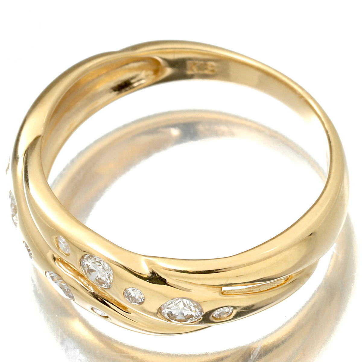透かしデザイン リング 指輪 ダイヤモンド 0.32ct イエローゴールド K18YG 12號 中古 返品OK