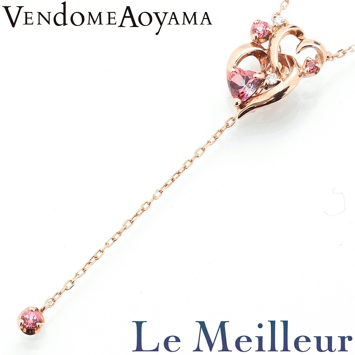  Vendome Aoyama Y знак в форме сердечка колье розовый топаз бриллиант розовое золото K10PG VENDOME